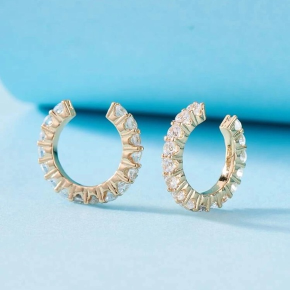 2 Piece Gold & Rhinestone Ear Clips Cuffs - Picture 4 of 5